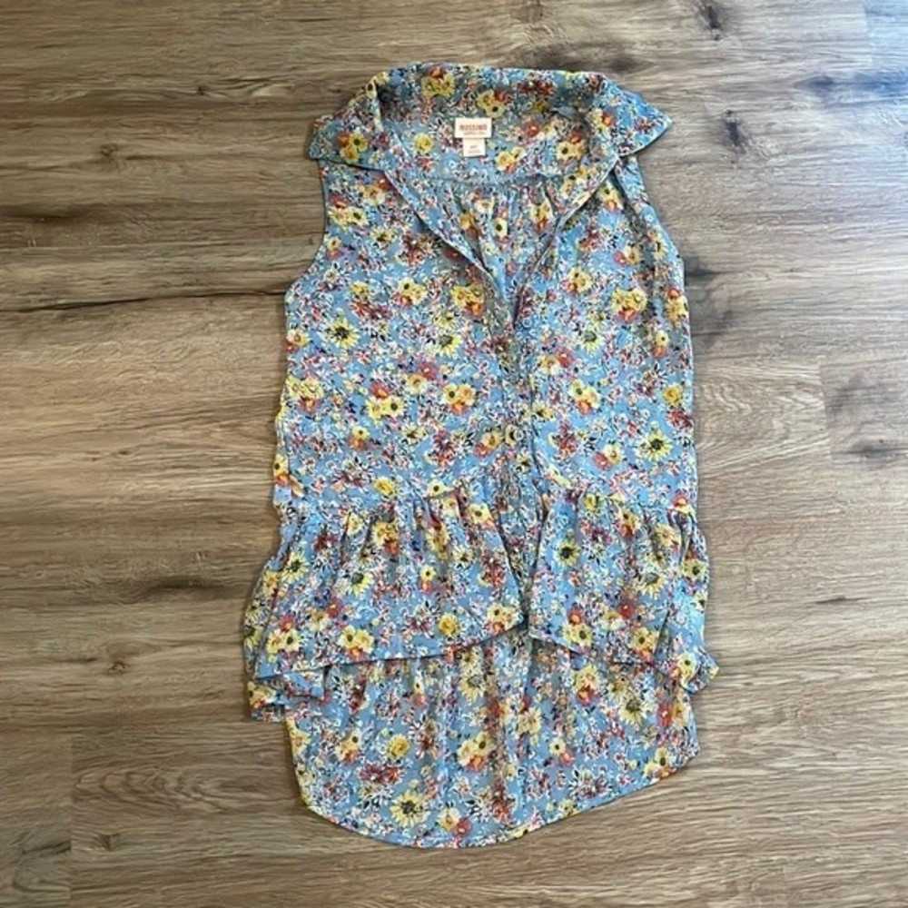 Mossimo Supply Co Summer Sheer Blouse - Sunflower Floral Blue + Yellow
